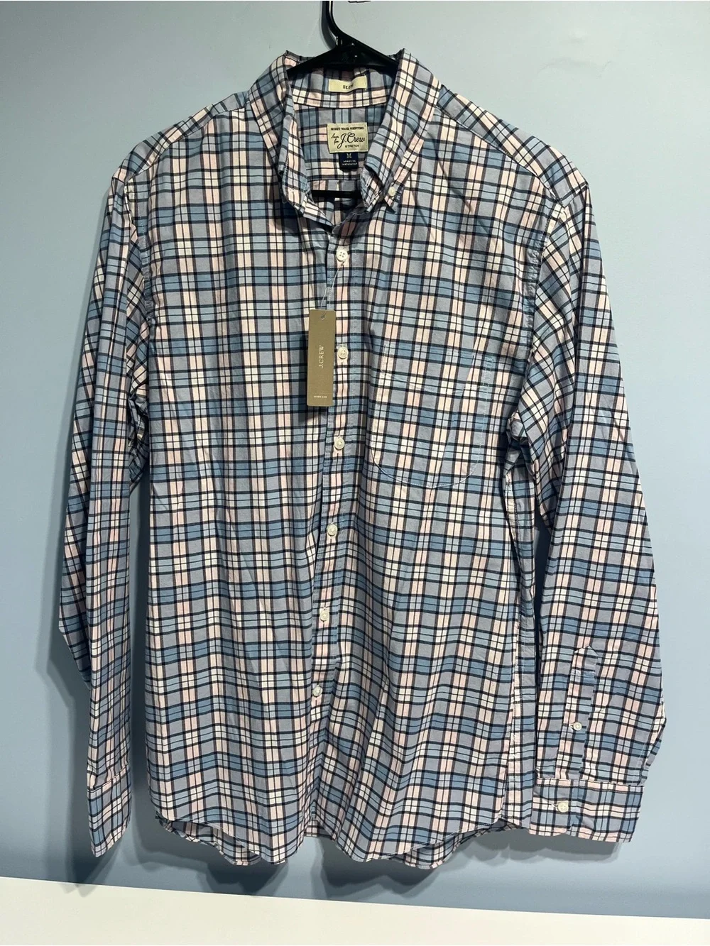 J. Crew Men’s Slim fit Blue and Pink Plaid Button-Down Shirt